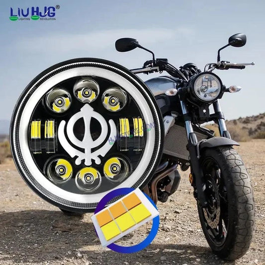 HJG 7 Inch Led Headlight Assembly Halo Lights Dual Color Yellow White 7 Inch Round Motorcycle Lights For Jeeps Universal Car Compatible with Royal Enfield, Jeep & Harley Davidson Khanda 2 - HJGstore.com