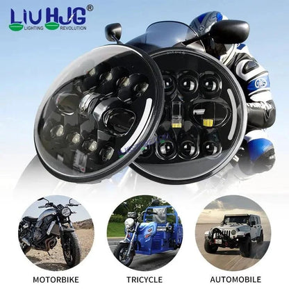 HJG 7 Inch Led Headlight Halo Lights Dual Color Yellow White 90w 7 Inch Round Motorcycle Lights For Jeeps Universal Car Compatible with Royal Enfield, Jeep & Harley Davidson King Kong - HJGstore.com