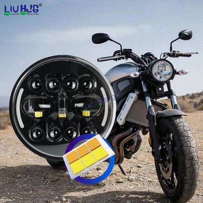 HJG 7 Inch Led Headlight Halo Lights Dual Color Yellow White 90w 7 Inch Round Motorcycle Lights For Jeeps Universal Car Compatible with Royal Enfield, Jeep & Harley Davidson King Kong - HJGstore.com