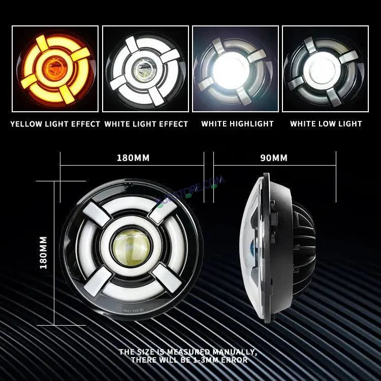 HJG 7 Inch Led Headlight Halo Lights Dual Color Yellow White 30w 7 Inch Round Motorcycle Lights For Jeeps Universal Car Compatible with Royal Enfield, Jeep & Harley Davidson - HJGstore.com