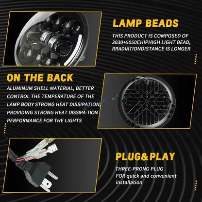 HJG 7 Inch Led Headlight Halo Lights Dual Color Yellow White 90w 7 Inch Round Motorcycle Lights For Jeeps Universal Car Compatible with Royal Enfield, Jeep & Harley Davidson King Kong - HJGstore.com