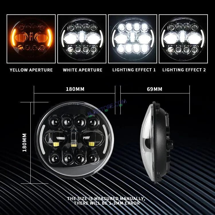 HJG 7 Inch Led Headlight Halo Lights Dual Color Yellow White 90w 7 Inch Round Motorcycle Lights For Jeeps Universal Car Compatible with Royal Enfield, Jeep & Harley Davidson King Kong - HJGstore.com