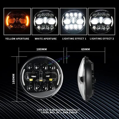 HJG 7 Inch Led Headlight Halo Lights Dual Color Yellow White 90w 7 Inch Round Motorcycle Lights For Jeeps Universal Car Compatible with Royal Enfield, Jeep & Harley Davidson King Kong - HJGstore.com