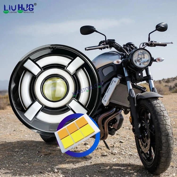HJG 7 Inch Led Headlight Halo Lights Dual Color Yellow White 90w 7 Inch Round Motorcycle Lights For Jeeps Universal Car Compatible with Royal Enfield, Jeep & Harley Davidson 2 HJG - HJGstore.com