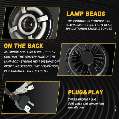 HJG 7 Inch Led Headlight Halo Lights Dual Color Yellow White 90w 7 Inch Round Motorcycle Lights For Jeeps Universal Car Compatible with Royal Enfield, Jeep & Harley Davidson 2 HJG - HJGstore.com