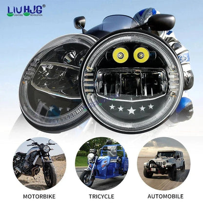 HJG 7 Inch Star White LED Headlight New Model Minus Headlight Assembly for Thar Royal Enfield | 75-120W CREE/Osram LED Chip Multi color Compatible with Royal Enfield, Jeep, Thar, Gypsy - HJGstore.com