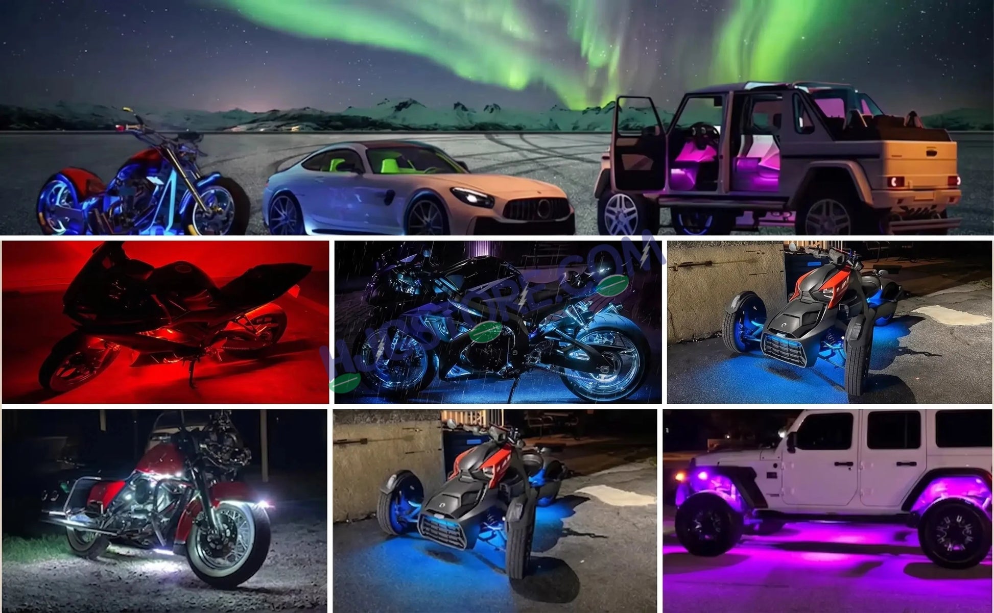 HJG 6Pcs Motorcycle Ambient Lighting Kit, Smart Mobile App Controlled RGB LED Underglow Strips (12V) | Waterproof & All Weather Proof | Flexible, Bendable & Can Be Cut Anywhere for Custom Fit | Multi-Color Accent Glow for All Bikes LIU HJG Ambient Light - HJGstore.com