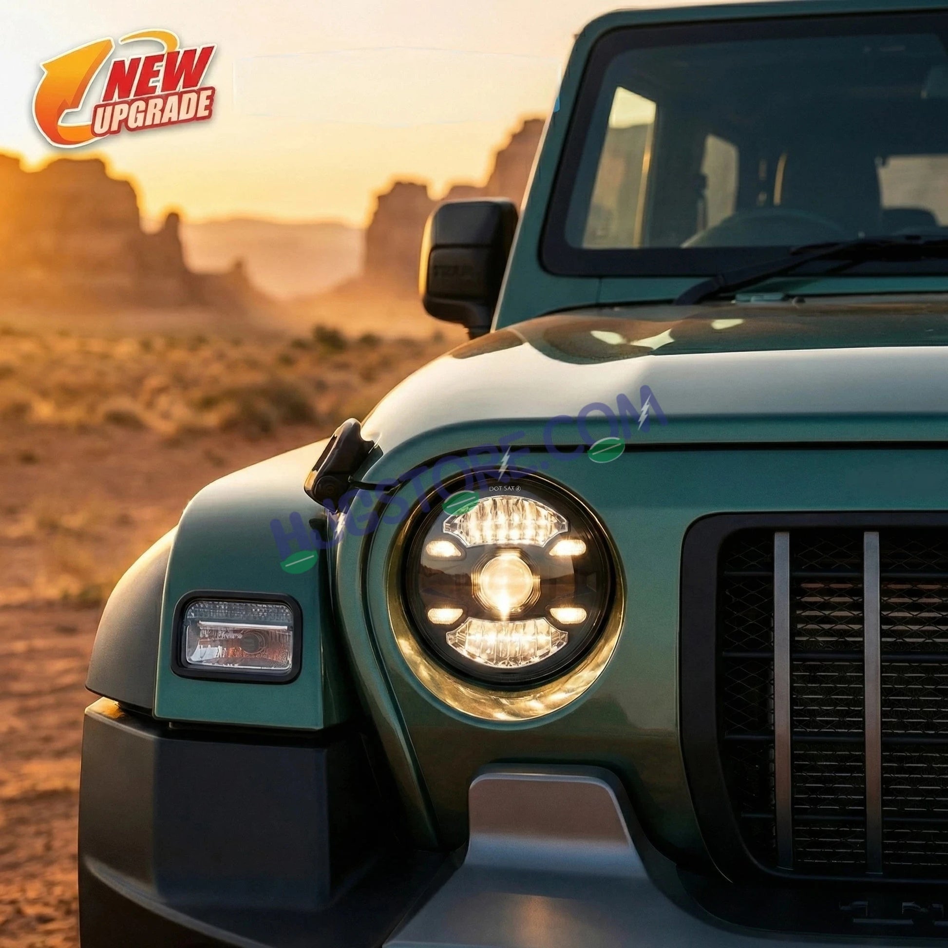 HJG New 4 Dot DRL 100W Projector Ultra Wide 7 Inch Headlight Assembly C-188 White LED Headlight New Model Projector Headlight Assembly for Royal Enfield | 100W CREE/Osram LED Chip Multi color White/Yellow Compatible with Royal Enfield, Jeep, Thar, Gypsy - HJGstore.com