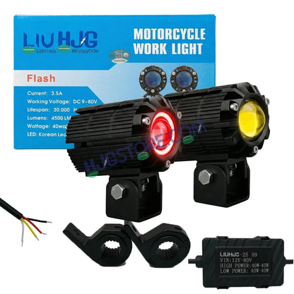 HJG CNC Mini Drive 80W Version 7 New Model Projector Foglight with Canbus Red DRL/White/Yellow Ultra Wide Dual Intensity 80W LED Fog Lights White/Yellow/White + Yellow/Red DRL Universal For All Cars & Bikes LIU HJG CNC Mini Drive 80W Version 7, Set of 2 - HJGstore.com