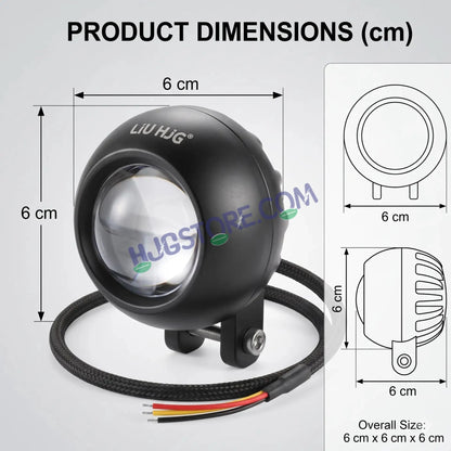 HJG Poki Foglights Mini Golf Ball Projector LED Fog Lights | 40W 12,000LM Super Bright Dual Shot | Cool White & Yellow with Red DRL & Flash Mode | Universal Fit for Bike, Motorcycle, Car, Thar & Jeep (Pack of 2) - HJGstore.com