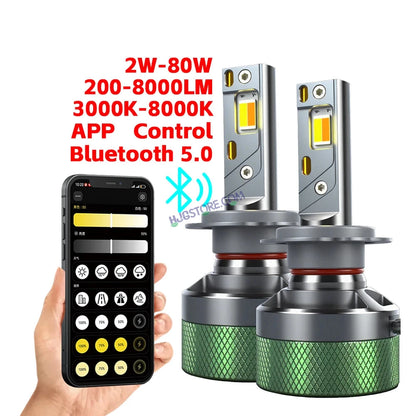 HJG AI Bulb H7 App Control 200W H7 Adjustable Beam Color Adjustable Brightness LED Bulb AC/DC Headlight White/Yellow/Warm White/Flash Beam 200W for Bike Car LED Light H7 Two Pin AI Headlight 12V/24V for Bike/Car, LIU HJG AI Bulb Pack of 2, H7 Socket - HJGstore.com