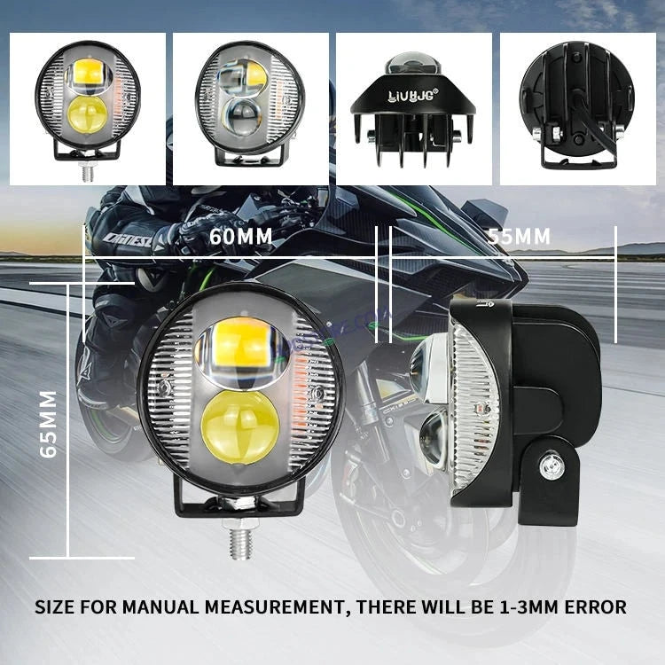 HJG 2 LED Round New with Red Blue Flash Strobe 1pc LIU HJG Fog Light for Bikes and Cars High Power, Heavy clamp and Strong aluminum. (2 LED Round Fog White/Yellow with Red/Blue Flash) White/Yellow Projector, Red Blue Strobe Flash, Pack of 2 - HJGstore.com