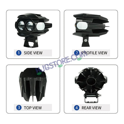 HJG New Alien 2 Lens Projector with Red Devil & Side Blue DRL LED Fog Light Dual Lens Projector Shot Fog Light For Bike/Car/Thar/Jeep - Cool White/Yellow with Red DRL & side Blue DRL, Pack of 1 LIU HJG Alien 2 Lens Projector Fog Light with Red Blue Devil - HJGstore.com