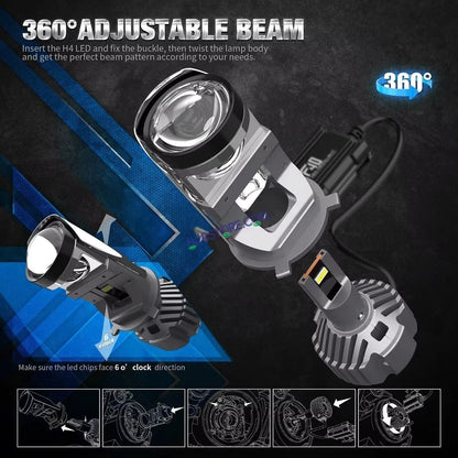 HJG Y6 New Model 125W Projector Lens H4 LED Bulb 125W HJG Y6 Projector Light Lamp H4 LED Mini Projector Lens with Fan for Bike Bulb 12500LM Conversion Kit Hi/Lo Beam Headlight 12V/24V for Motorcycle, Set of 1, White Hi/Lo LIU HJG Y6 H4 125W, Pack of 1 - HJGstore.com