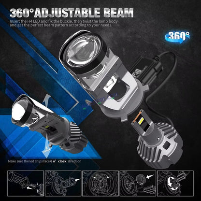 HJG Y6 New Model 110W Projector Lens H4 LED Bulb 110W HJG Y6 Projector Light Lamp H4 LED Mini Projector Lens with Fan for Car SUV Bulb 14000LM Conversion Kit Hi/Lo Beam Headlight 12V/24V for Car SUV, Set of 2, White Hi/Lo - HJGstore.com