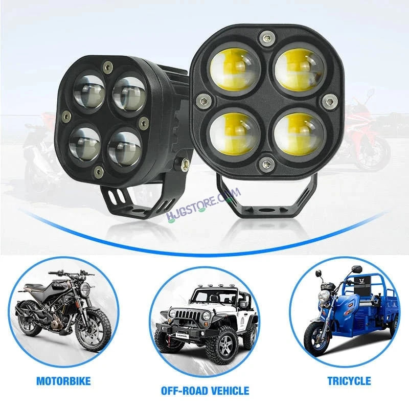 HJG 4x4 Projector Lens Foglight with Wiring Kit 80W 4*4 Lens Future Eyes Fog Projector Lens 2pc Foglight White/Yellow/Flash Modes 80W Foglight LED Fog Lights White/Yellow/Flash Universal For All Cars Bikes LIU HJG 4x4 Projector with Wiring Harness Kit - HJGstore.com