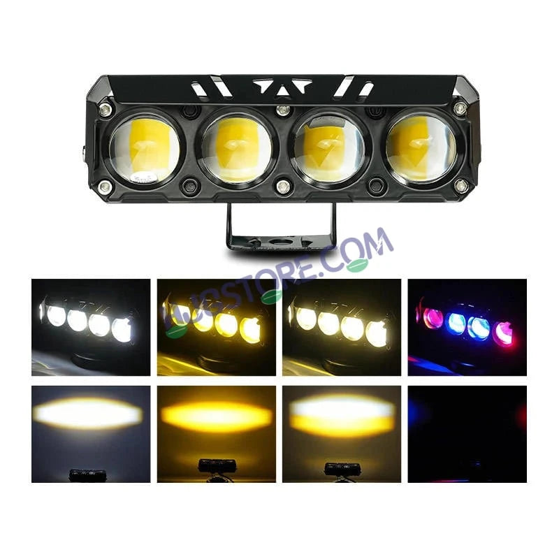 HJG 4 Lens Red Blue 50W Foglight with Red Blue Flash Mode 4 Lens Projector Foglight 50W Foglight Ultra Wide Dual Intensity LED Fog Lights White/Yellow/Warm White/Flash/Red Blue DRL Universal For All Cars & Bikes LIU HJG 4 Lens Red Blue 50W Foglight 1pc - HJGstore.com