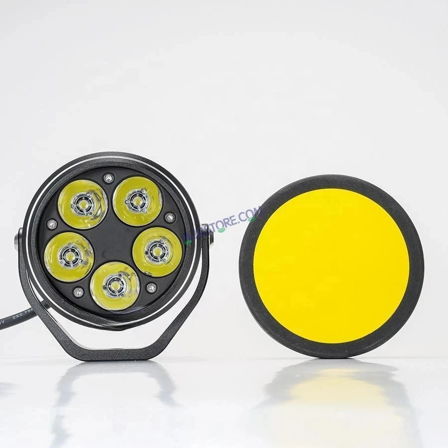 HJG 5 LED 100W Round CREE Foglight Foglamp with Yellow Cover 100W 5 LED HJG 100W 5 LED Car Accessories Led Headlights Lights Led Fog Lights For Motorcycle Car SUV Lights, Set of 2 with Wiring Harness Kit HJG 5 LED Round 100W - HJGstore.com