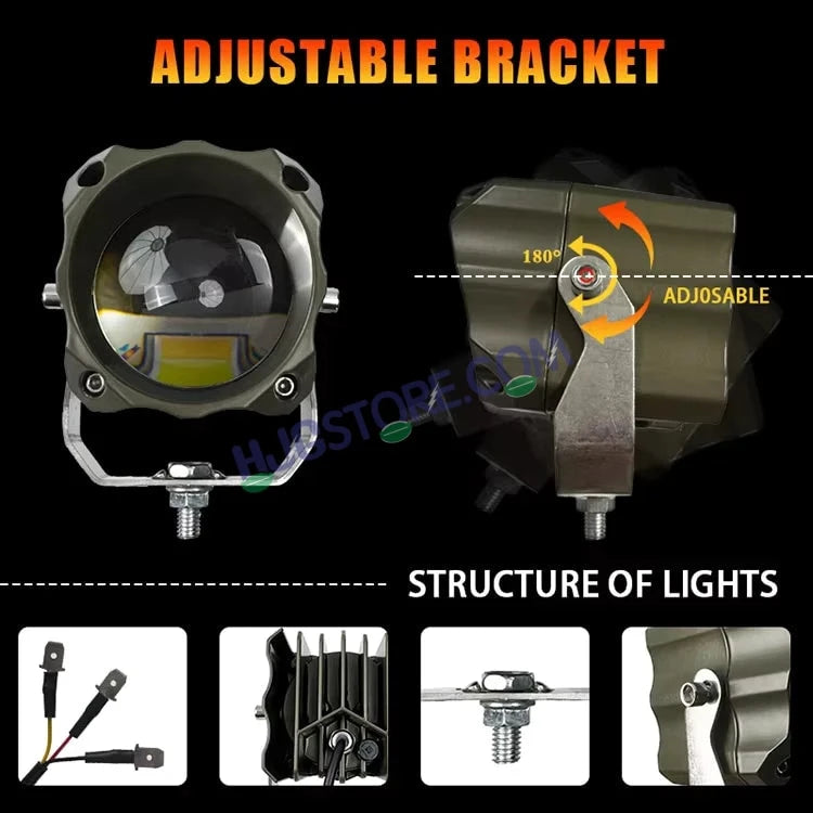 HJG Mini Laser Cannon Foglight 300 Meters Laser Focus Projector Fog Projector Lens with 300 Meters Projection Distance 80W Foglight Ultra Wide Dual Intensity LED Fog Lights White/Yellow Universal For All Cars & Bikes LIU HJG Mini Laser Cannon Foglight 2pc - HJGstore.com