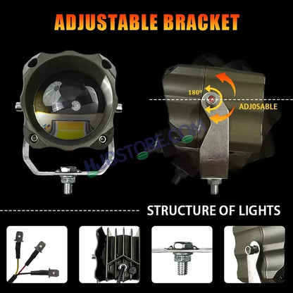 HJG Mini Laser Cannon Foglight 300 Meters Laser Focus Projector Fog Projector Lens with 300 Meters Projection Distance 80W Foglight Ultra Wide Dual Intensity LED Fog Lights White/Yellow Universal For All Cars & Bikes LIU HJG Mini Laser Cannon Foglight 2pc - HJGstore.com