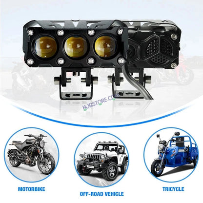 HJG Future Eyes 3 Lens Foglight with Wiring Harness Kit 120W 3 Lens Projector Lens Fog Light 120W Foglight Ultra Wide Dual Intensity LED Fog Lights White/Yellow Universal For All Cars & Bikes LIU HJG Future Eyes 3 Lens Foglight with Wiring Harness Kit - HJGstore.com
