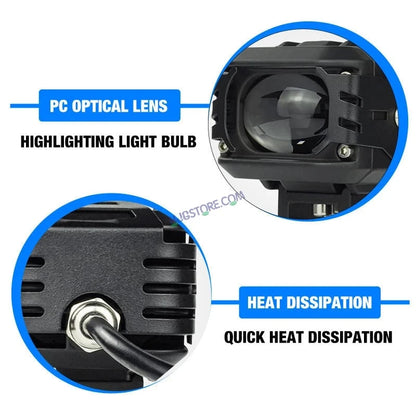 HJG M1 LED Projector Foglight 120W with Wide Spread Red DRL/White/Yellow/Warm White Light 120W 2pc Foglight Ultra Wide Dual Intensity LED Driving Fog Lights 3000K/4300K/6500K Universal For All Cars & Bikes LIU HJG M1 Single Projector Foglight, Pack of 2 - HJGstore.com