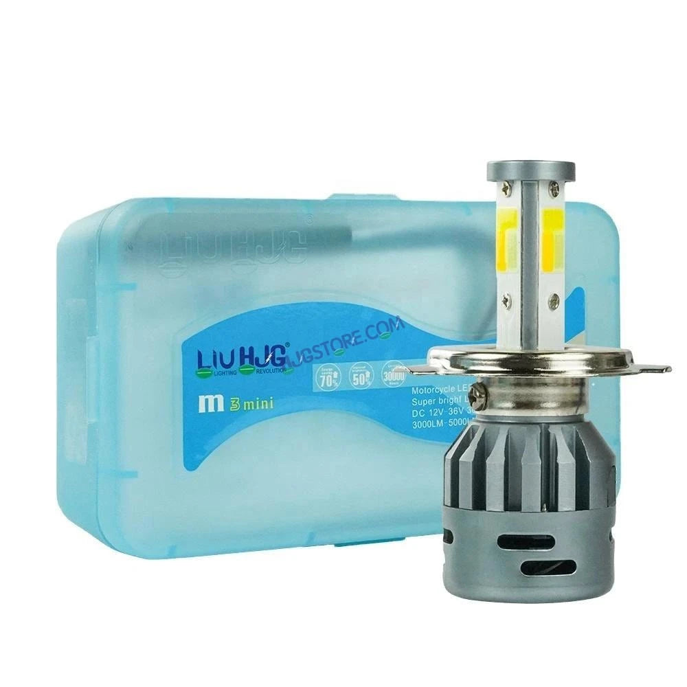 HJG M3 Mini ORIGINAL LED Headlight Bulb H4 50W For All Motorcycles (Low and High Beam Bulbs (White) AC/DC 50Watt 3 Side Chip) - Type H4 - HJGstore.com