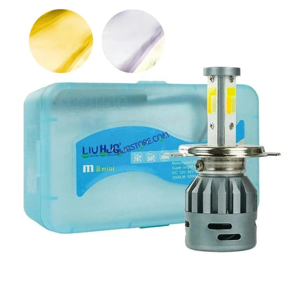 HJG M3 Mini 60W White/Yellow H4 Dual Beam New Model LED Bulb AC/DC Headlight LED Bulb White/Yellow Hi/Lo 60W H4 LED for Bike Car Light H4 LED with Fan Conversion Kit Hi/Lo Beam Headlight 12V/24V for Bike/Car, Set of 1, 6000 LM 60W, White/Yellow Hi/Lo - HJGstore.com