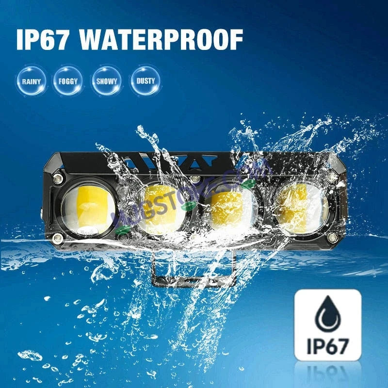 HJG 4 Lens Red Blue 50W Foglight with Red Blue Flash Mode 4 Lens Projector Foglight 50W Foglight Ultra Wide Dual Intensity LED Fog Lights White/Yellow/Warm White/Flash/Red Blue DRL Universal For All Cars & Bikes LIU HJG 4 Lens Red Blue 50W Foglight 1pc - HJGstore.com