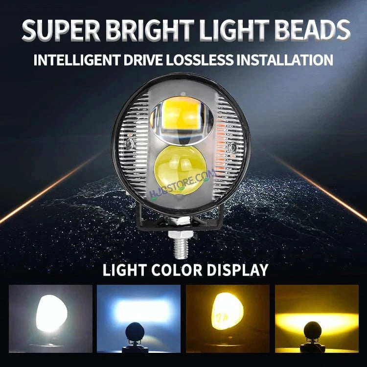 HJG 2 LED Round New with Red Blue Flash Strobe 1pc LIU HJG Fog Light for Bikes and Cars High Power, Heavy clamp and Strong aluminum. (2 LED Round Fog White/Yellow with Red/Blue Flash) White/Yellow Projector, Red Blue Strobe Flash, Pack of 2 - HJGstore.com