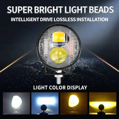 HJG 2 LED Round New with Red Blue Flash Strobe 1pc LIU HJG Fog Light for Bikes and Cars High Power, Heavy clamp and Strong aluminum. (2 LED Round Fog White/Yellow with Red/Blue Flash) White/Yellow Projector, Red Blue Strobe Flash, Pack of 2 - HJGstore.com