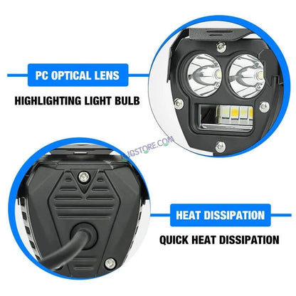 HJG 2 LED Robotic 140W Foglight with Spot and Wide Spread White/Yellow Light 140W Foglight Ultra Wide Dual Intensity LED Driving Fog Lights White/Yellow (2*70W = 140W Total) Universal For All Cars & Bikes LIU HJG Robotic 2 LED 140W Foglight White/Yellow - HJGstore.com