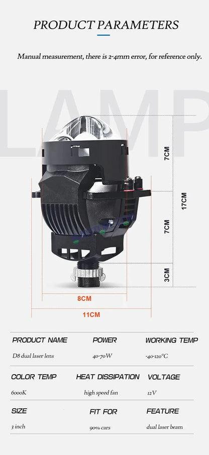 HJG 3 Inch Bi LED Car Projector 140W H8/H9/H11/H16 Foglight with Laser Spot and Wide Spread Red DRL/White/Yellow/Warm White Light 140W Foglight Ultra Wide Dual Intensity LED Driving Fog Lights 3000K/4300K/6500K Universal For All Cars & Bikes H8/H9/H11/H16 - HJGstore.com