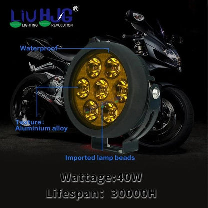 HJG New 7 LED 140W Foglight Foglamp with Yellow Cover 140W 7 LED HJG 140W 7 LED Car Accessories Led Headlights Lights Led Fog Lights For Motorcycle Lights, Set of 2 with Wiring Harness Kit - HJGstore.com