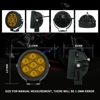 HJG New 7 LED 140W Projector CREE Combo Round Foglight with Yellow Cover 140W 7 LED HJG 140W 5 LED CREE 2 LED Projector 7 LED Foglight Car Accessories Led Headlights Lights Led Fog Lights For Motorcycle Car SUV Lights, Set of 2 with Wiring Harness Kit