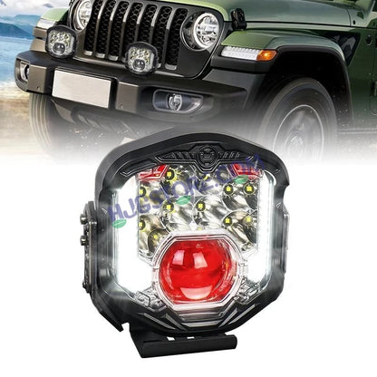 HJG GodsEye Side Shooter 1 LED with 8 CREE LED White/Red Off Road 7 inch 95W LED Headlight Spot Light Fog Light Universal For Bike, Truck, Jeep, Car Bike Led Headlights LED Fog Lights For Motorcycle Car SUV Lights, Pack of 1 LIU HJG GodsEye Side Shooter - HJGstore.com
