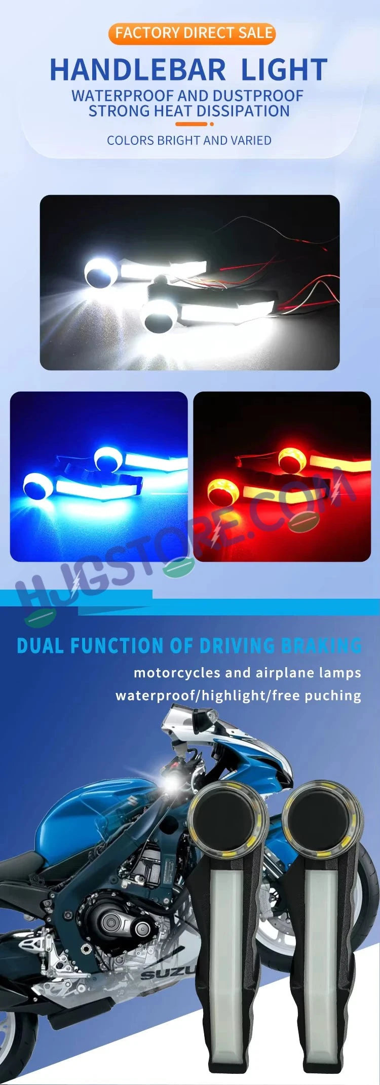 HJG Knuckle Guard with Handle Light Combo with White/Blue/Red DRL Mode and Running Yellow Turn Signals Universal for Motorcycles for Hand Protection Red DRL/White/Running Yellow Turn Signal Universal For All Bikes LIU HJG Knuckle Guard Hand Guard with DRL - HJGstore.com