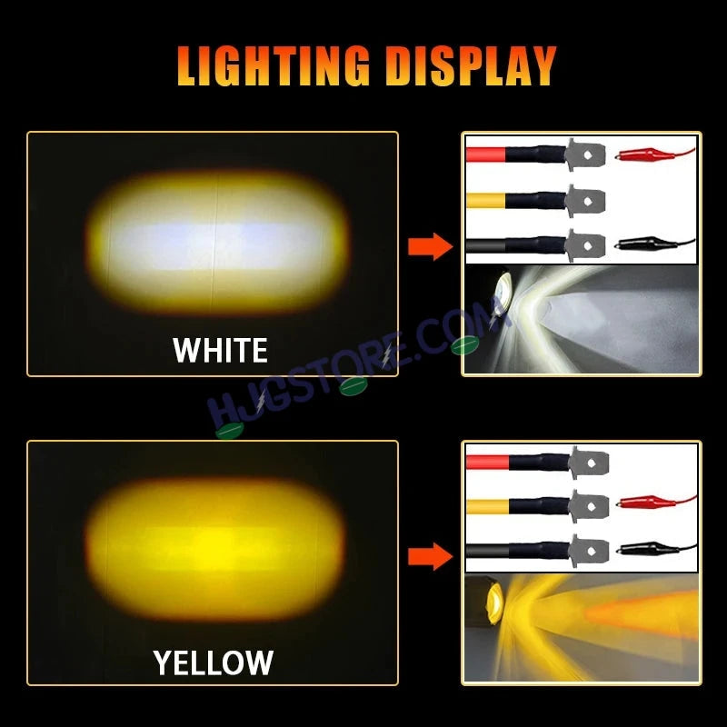 HJG Mini Laser Cannon Foglight 300 Meters Laser Focus Projector Fog Projector Lens with 300 Meters Projection Distance 80W Foglight Ultra Wide Dual Intensity LED Fog Lights White/Yellow Universal For All Cars & Bikes LIU HJG Mini Laser Cannon Foglight 2pc - HJGstore.com