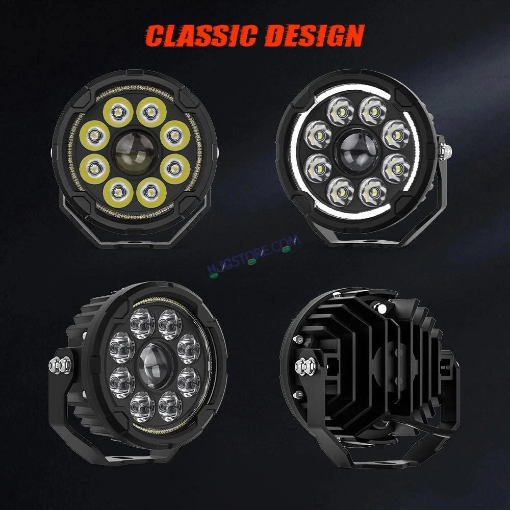 HJG New 9 LED 180W Round CREE Foglight Foglamp with Yellow Cover 180W 9 LED HJG 180W 9 LED Car Accessories Led Headlights Lights Led Fog Lights For Motorcycle Car SUV Lights, Set of 2 with Wiring Harness Kit HJG 9 LED Round 180W - HJGstore.com