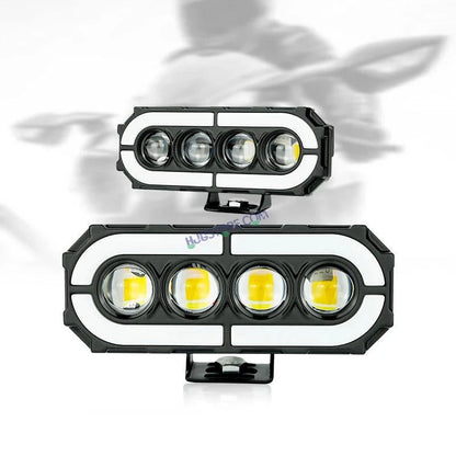 HJG 4 Lens with RGB Ring DRL 4 Projector Lens 2pc Foglight with RGB Ring 4 LED Projector Fog 120W with RGB DRL Foglight Ultra Wide Dual Intensity LED Fog Lights White/Yellow/RGB DRL Projector (120W) Universal For All Cars & Bikes LIU HJG 4 Lens RGB Ring - HJGstore.com