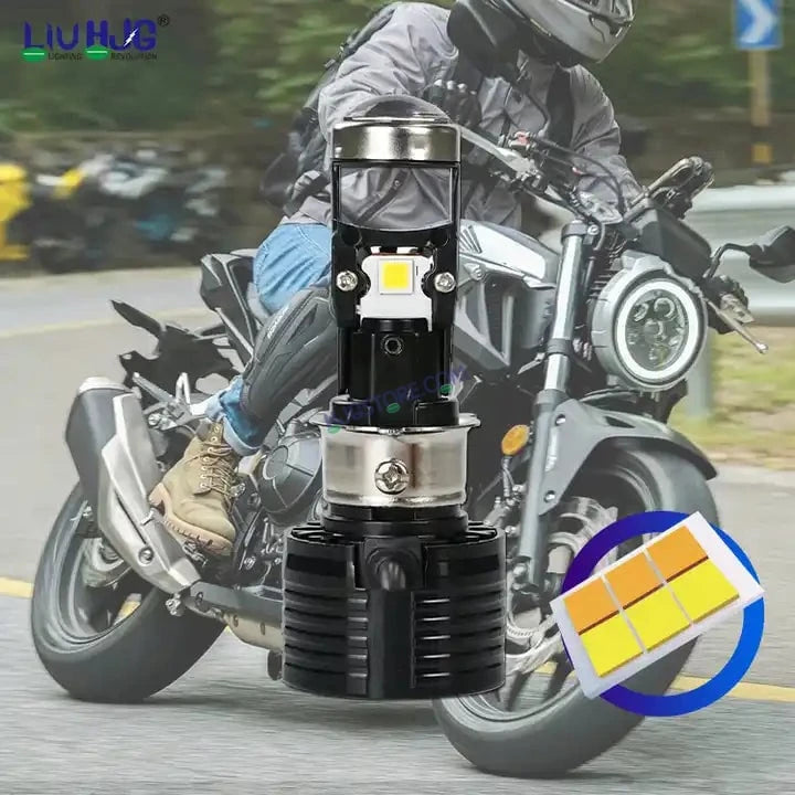 HJG Y6 Slim Projector Lens H4 LED Bulb 50W HJG Y6 Projector Light Lamp H4 LED Mini Projector Lens with Fan for Bike Bulb 5000LM Conversion Kit Hi/Lo