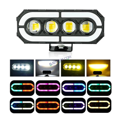 HJG 4 Lens with RGB Ring DRL 4 Projector Lens 2pc Foglight with RGB Ring 4 LED Projector Fog 120W with RGB DRL Foglight Ultra Wide Dual Intensity LED Fog Lights White/Yellow/RGB DRL Projector (120W) Universal For All Cars & Bikes LIU HJG 4 Lens RGB Ring - HJGstore.com