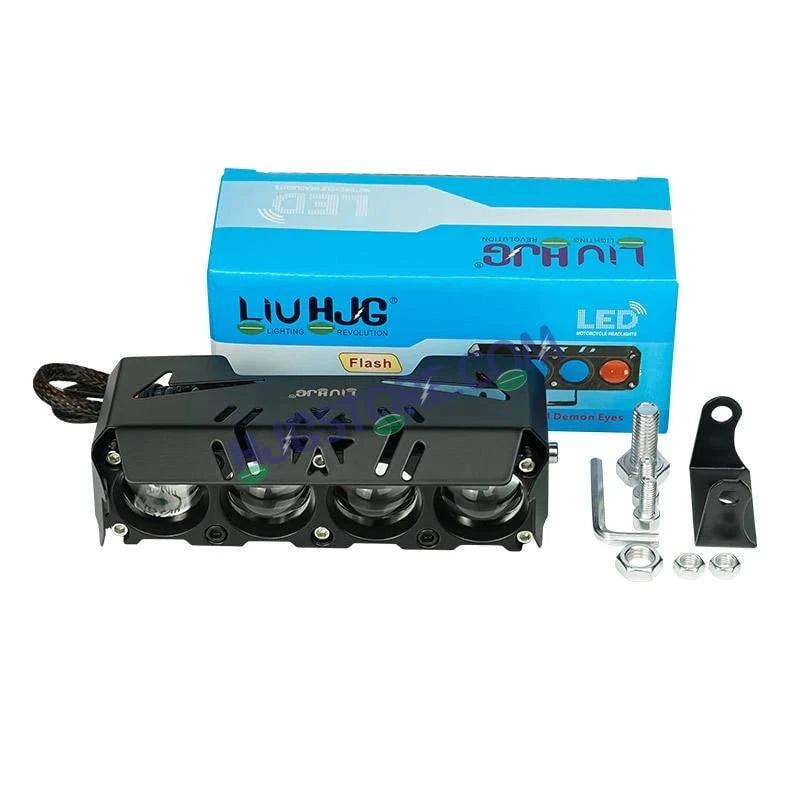 HJG 4 Lens Red Blue 50W Foglight with Red Blue Flash Mode 4 Lens Projector Foglight 50W Foglight Ultra Wide Dual Intensity LED Fog Lights White/Yellow/Warm White/Flash/Red Blue DRL Universal For All Cars & Bikes LIU HJG 4 Lens Red Blue 50W Foglight 1pc - HJGstore.com