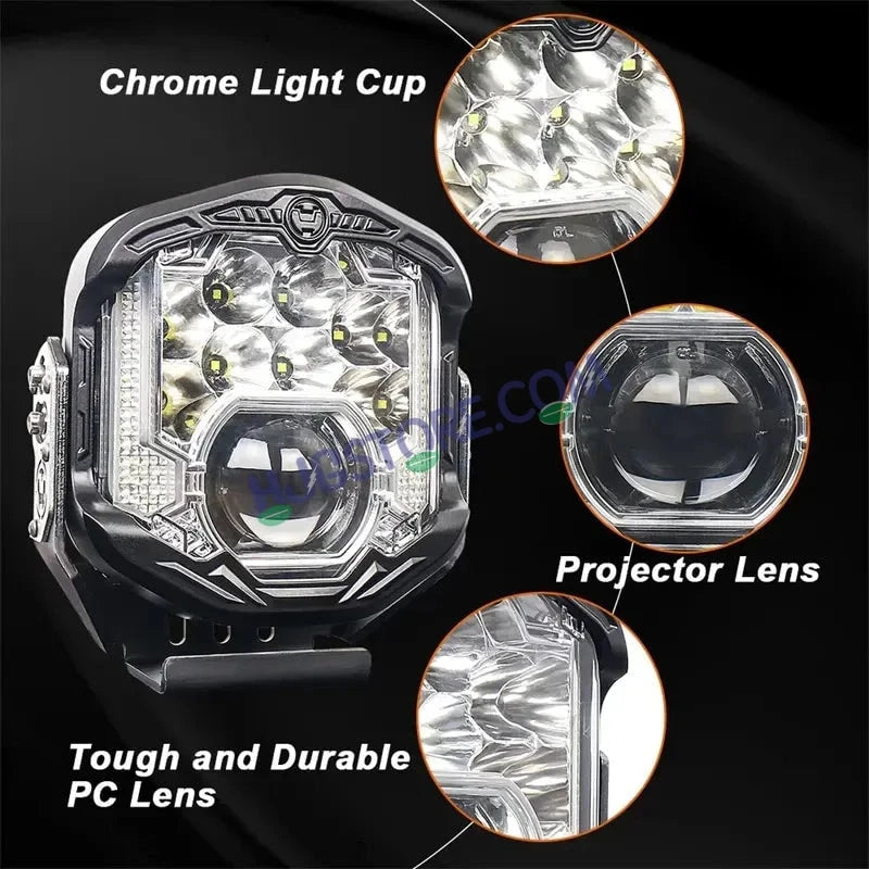 HJG GodsEye Side Shooter 1 LED with 8 CREE LED White/Red Off Road 7 inch 95W LED Headlight Spot Light Fog Light Universal For Bike, Truck, Jeep, Car Bike Led Headlights LED Fog Lights For Motorcycle Car SUV Lights, Pack of 1 LIU HJG GodsEye Side Shooter - HJGstore.com
