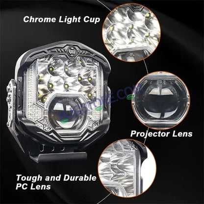 HJG GodsEye Side Shooter 1 LED with 8 CREE LED White/Red Off Road 7 inch 95W LED Headlight Spot Light Fog Light Universal For Bike, Truck, Jeep, Car Bike Led Headlights LED Fog Lights For Motorcycle Car SUV Lights, Pack of 1 LIU HJG GodsEye Side Shooter - HJGstore.com