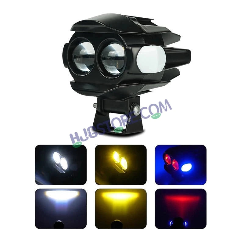 HJG New Alien 2 Lens Projector with Red Devil & Side Blue DRL LED Fog Light Dual Lens Projector Shot Fog Light For Bike/Car/Thar/Jeep - Cool White/Yellow with Red DRL & side Blue DRL, Pack of 1 LIU HJG Alien 2 Lens Projector Fog Light with Red Blue Devil - HJGstore.com