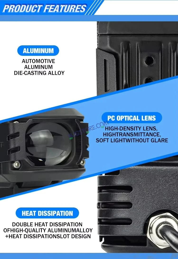 HJG M1 LED Projector Foglight 120W with Wide Spread Red DRL/White/Yellow/Warm White Light 120W 2pc Foglight Ultra Wide Dual Intensity LED Driving Fog Lights 3000K/4300K/6500K Universal For All Cars & Bikes LIU HJG M1 Single Projector Foglight, Pack of 2 - HJGstore.com
