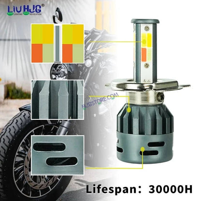 HJG M3 Mini 60W White/Yellow H4 Dual Beam New Model LED Bulb AC/DC Headlight LED Bulb White/Yellow Hi/Lo 60W H4 LED for Bike Car Light H4 LED with Fan Conversion Kit Hi/Lo Beam Headlight 12V/24V for Bike/Car, Set of 1, 6000 LM 60W, White/Yellow Hi/Lo - HJGstore.com