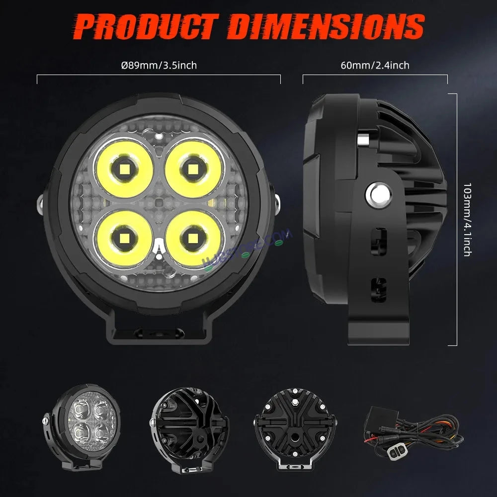 HJG 4 LED 80W Round CREE Foglight Foglamp with Yellow Cover 80W 4 LED HJG 80W 4 LED Car Accessories Led Headlights Lights Led Fog Lights For Motorcycle Car SUV Lights, Set of 2 with Wiring Harness Kit HJG 4 LED Round 80W - HJGstore.com