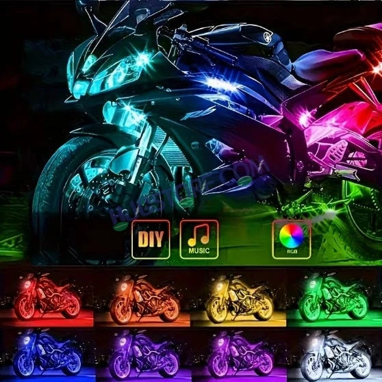 HJG 6Pcs Motorcycle Ambient Lighting Kit, Smart Mobile App Controlled RGB LED Underglow Strips (12V) | Waterproof & All Weather Proof | Flexible, Bendable & Can Be Cut Anywhere for Custom Fit | Multi-Color Accent Glow for All Bikes LIU HJG Ambient Light - HJGstore.com